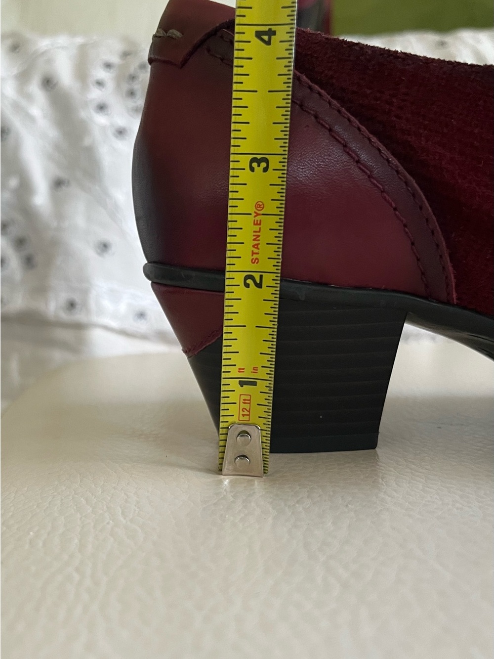 Earth Women's Burgundy Leather and Fabric T-Strap Heels. Size 9 1/2 - Picture 8 of 11